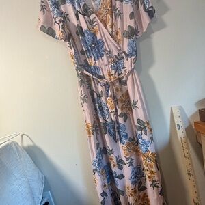 Elegant Floral Maxi Dress in Pink and Blue